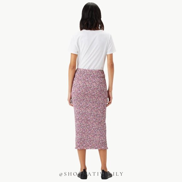 NWT Amour Vert Women's Eunice Smock Floral High Waist Midi Skirt Sz Medium, Pink - Picture 8 of 12